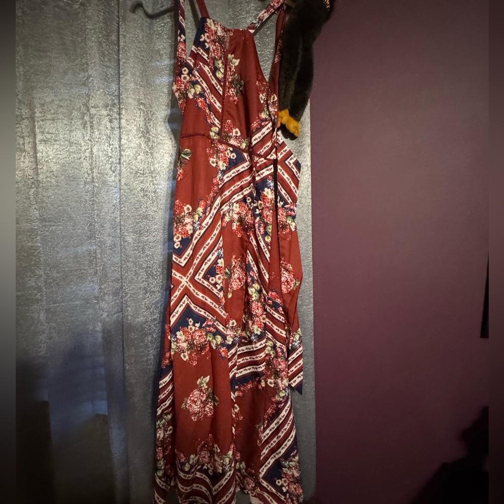 Burgundy Floral & Navy Patchwork Maxi Dress